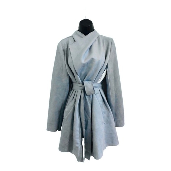 Haute monde Blue faux suede oversized shawl collar belted trench coat size Large - Picture 11 of 16